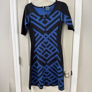 Gabby Skye Black and Blue Knit Midi Dress